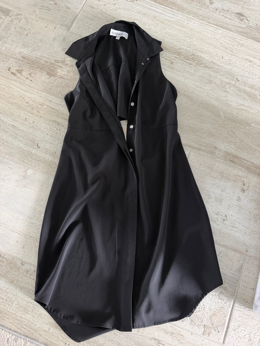 Amanda Uprichard Black Sleeveless Asymmetrical Shirt Dress with Collar